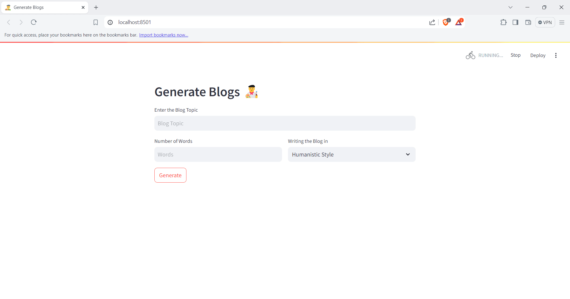 AI Blog Generator — Generative AI project screenshot