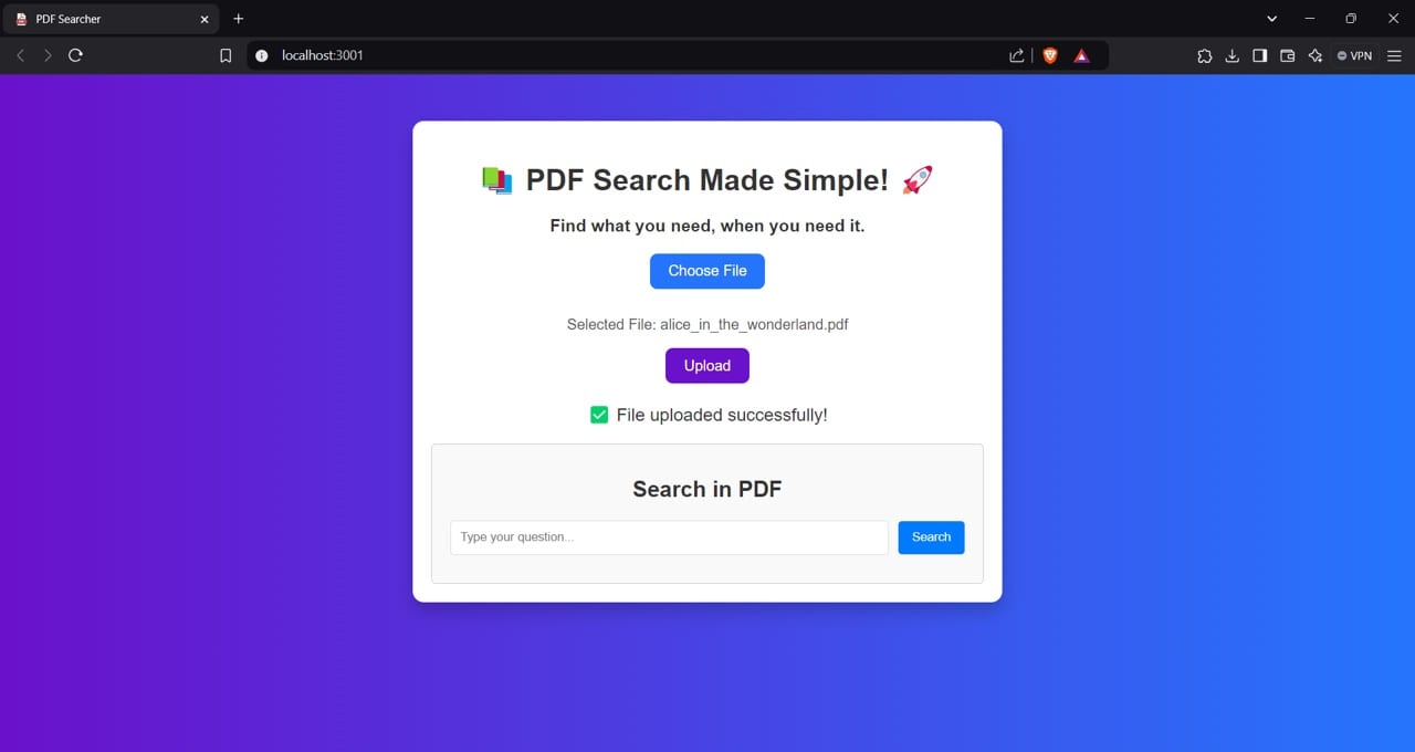 PDF Searcher — AI Utility project screenshot